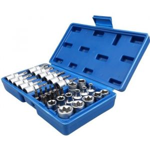 Coffret 34 Pcs Douilles et Embouts Torx Femelle et Mâle Bleu