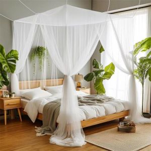 Moustiquaire De Lit Double Grand Moustiquaire Carré Lits Simples 4 Portes Pour Anti-Insectes Universelle Voilage Baldaquin Intér