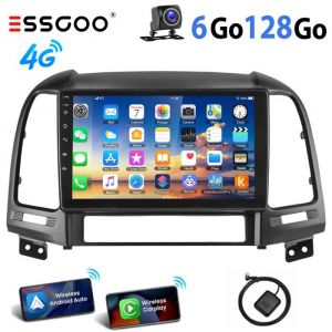 Autoradio Android pour Hyundai Santa Fe 2 - ESSGOO - 9 pouces - Android 15 - 6Go RAM - 128Go ROM - Carplay - GPS