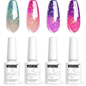 Vernis gel semi-permanent paillet&eacute; cam&eacute;l&eacute;on thermique temp&eacute;rature changement lot vernis &agrave; ongles gel UV LED manucure coffret 4x8ml