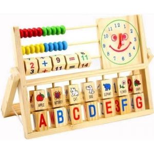 Jeu &eacute;ducatif 3 en 1 pour enfant - Horloge Alphabet Abaque - Bois