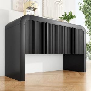 Buffet noir coin arrondi portes magnétiques anti-basculement pour cuisine salle à manger salon