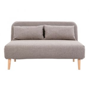 Miliboo - Chauffeuse 2 places convertible en tissu taupe et bois clair AMIKO