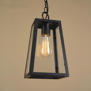 Suspension ext&eacute;rieure Lampe Suspendue Noire r&eacute;tro IP44 Plafond Vintage Industriel Fer + Lampe Murale en Verre