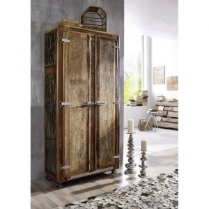 Armoire avec roulettes - Bois massif recyclé laqué (Multicolore) - Inspiration Ethnique - FREEZY 38