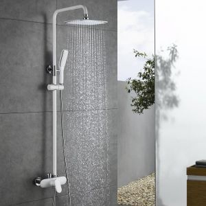 HOMELODY Colonne de Douche Peinture Blanc Ensemble de Douche Hauteur Réglable avec Mitigeur Mécanique Moderne pour Salle de Bain