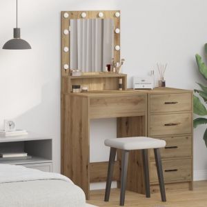 Moderne Coiffeuse Table de chambre avec éclairage LED en chêne artisan 50x41x135 cm @FR(859288)
