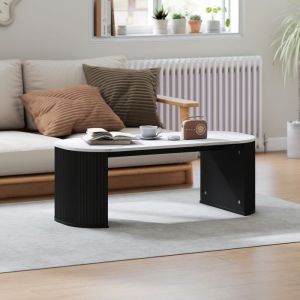 Table basse ovale table dappoint aspect effet marbre coins arrondis pieds &eacute;pais 110 x 50 x 40 cm noir