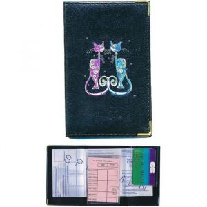 Sylla – Etui Carte Grise Porte-papiers Voiture Permis Cuir Noir pour Femme – Personnalisé Chat