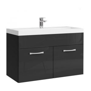 Meuble de salle de bain - Paso 01 - Noir Brillant - 80x40cm - Meuble sous-vasque