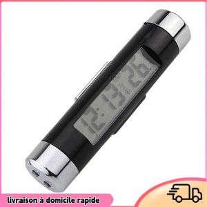 Thermom&egrave;tre &agrave; horloge &eacute;lectronique de voiture LED Thermom&egrave;tre de sortie de ventilation dair num&eacute;rique avec r&eacute;tro&eacute;clairage bleu