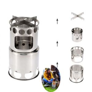 Réchaud de Camping Cuisson Pique-Nique Barbecue Pêche en Plein air Portable Poêle à Bois en Acier Inoxydable avec Sac de rangement