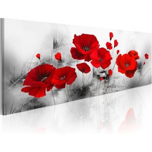 Tableau Nature D&eacute;coration Bureau Chambre Impression sur Toile - Fleurs Coquelicots Rouge 120x40cm sans cadre