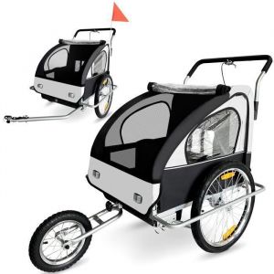 Remorque vélo SAMAX pour 2 enfants - Convertible Jogger - Blanc et Noir