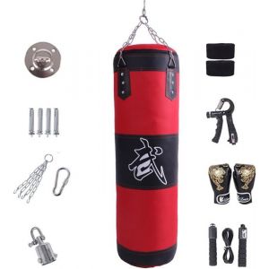 Sac De FrappeSac De Frappe AdulteSac De Boxe15PCS Suspension Boxe Punching Bag 100cm avec Gants Bandages cha&icirc;ne rembourr&eacute;e