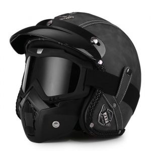 casque moto Casque vintage Casque Harley lunettes Vintage Casque moto De la personnalit&eacute; Quatre saisons Mode s&eacute;curitaire-Noir noir