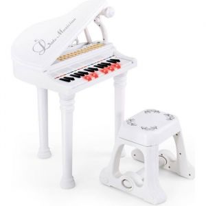 Piano pour Enfants 31 Touches avec Tabouret COSTWAY Microphone3 Mode dEnseignement LEDMP3 4 Styles de Musique22 Morceaux Blanc