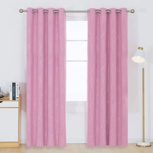 Deconovo Lot de 2 Rideaux Occultant Thermique à Motif Doré en Ligne et Point Rideau Fenêtre Salon Rose 117x229cm Rideaux