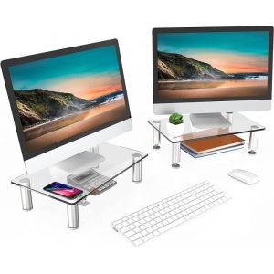 FITUEYES Réhausseur dÉcran dOrdinateur Portable Support PC Imprimante en Verre  Hauteur Réglable Moniteur Srand 38.5x24x7.6cm