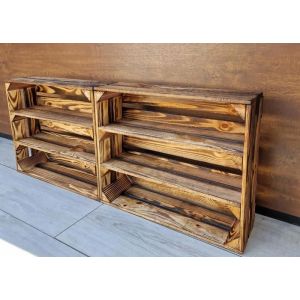 Caisse bois - PYXIDAS - étagère Longues - 50x40x15 cm - Lot de 2 - Effet brûlé