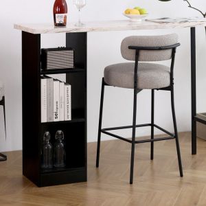 DYHOME Tabouret de bar sans accoudoir avec dossier set of 2 Teddy barstool avec pieds en métal noir gris