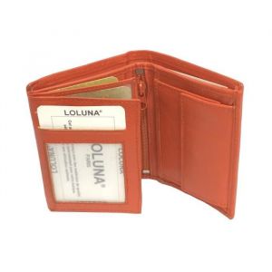 Petit Porte monnaie homme femme cuirmini portefeuille format carte credit 3 volets pour 10 cartes permis billet Orange -LOLUNA&reg;