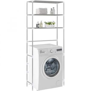 Support de Rangement à 3 Niveaux Argenté 69x28x169 cm Etagère de Salle de Bain Meuble de Rangement au-Dessus des Lave-Linges E[119]