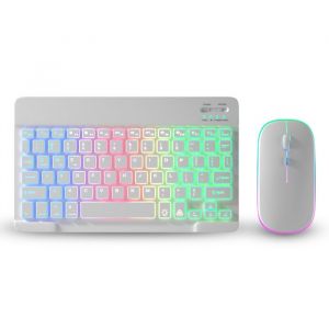 Clavier Bluetooth sans fil pour tablettes Android iOS et Windows avec &eacute;clairage RGB clavier et souris compatibles avec iPad