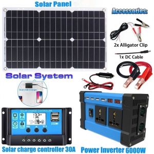 AMIS - PANNEAU SOLAIRE - Système solaire complet onduleur 220V 6000W panneau 12V 30A kit énergie solaire chargeur – Bleu KX