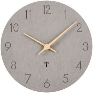 Horloge murale radiocommand&eacute;e grand format bois MDF silencieuse 30 cm quartz piles facile &agrave; lire maison cuisine bureau gris