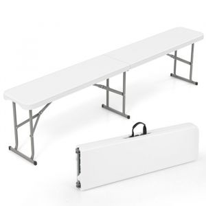 GOPLUS Banc dExt&eacute;rieur Pliable en Plastique de 182&nbsp;cmCharge 300KGPoign&eacute;e de Transportpour Pique-NiqueCampingBarbecuesBlanc
