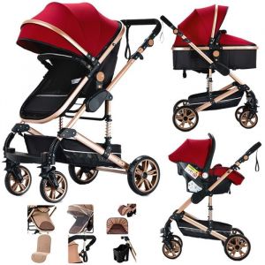 Poussette 3 en 1 Magic ZC Poussette Pousette Poussette cosy voyage Jusqu&agrave; 15KG 0-3ans Avec grand panier Avec habillage pluie Rouge
