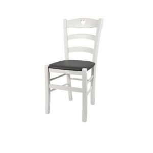 Chaise Cuore pour la Cuisine Bar et la Salle à Manger - Tommychairs - Blanc - Bois de Hêtre - Cuir