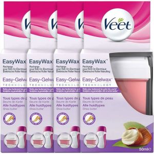 Veet - EasyWax - 4 Recharges de Cire Chaude Epilation 50ml - Bras & Jambes - Beurre de Karité