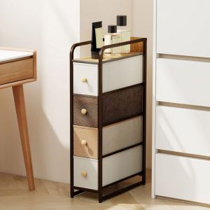 Commode avec 4 tiroirs en tissu pliables commode chambre plateau et cadre en acier 20 x 47 x 845 cm multicolore