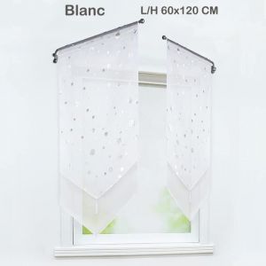Rideau brise bise store bateau rideau romain courts voilage fenetre avec cordon de serrage Blanc L-H 60x120 CM