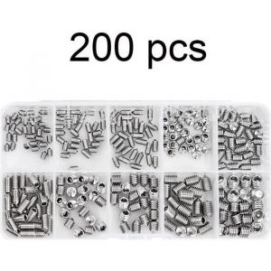 200 PCS Vis Sans T&ecirc;te Vis Sans T&ecirc;te Hexagonale M3 M4 M5 M6 M8 Allen Vis Pointeau en Acier Inoxydable Vis Poign&eacute;e de Porte Vis Allen