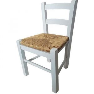 Chaise enfant en bois avec si&egrave;ge en paille - SEDIOLINA - Petite chaise pour enfant blanc