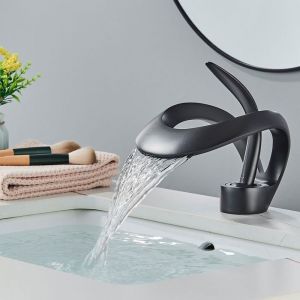 Robinet Salle De Bain Cascade Noir Mitigeur Lavabo CascadeMitigeur Salle Bain Avec Valve En C&eacute;ramique Monocommande