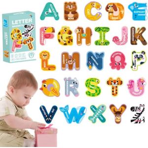 Aimants pour r&eacute;frig&eacute;rateur - 26 aimants alphabet magn&eacute;tiques - Jeu &eacute;ducatif pour enfants - Pour les enfants de 3 &agrave; 6 ans
