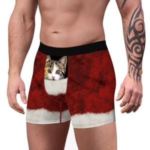 Boxer Maillot de Bain No&euml;l Homme Slim Extensible Respirante 3D Imprime Animals Chat - Bordeaux - Homme