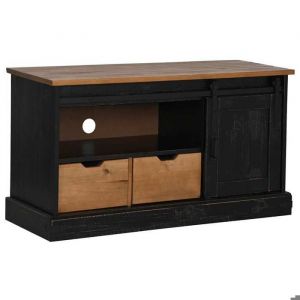 Black FridayMeuble TV - Cabinet TV - Armoire salon - HALDEN porte coulissante noir 110x40x60cm - Bois massif EU01_762727