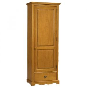 Armoire Bonnetière - Pin Massif - Miel - 1 Porte - 1 Tiroir - 4 Niches - 70x186x42 cm