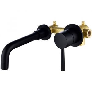 Robinet de Lavabo Mural Noir en Laiton Tecmolog - Monotrou - 360° Pivotant - Mitigeur Encastrable