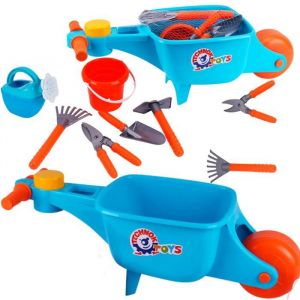 Kit de jardinage Brouette Seau Outils Pelle R&acirc;teau Arrosoir Pour Enfants 8485