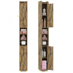 COSTWAY Meuble Colonne de Salle de Bain 20x20x179cm avec 2 Portes et &Eacute;tag&egrave;res R&eacute;glables pour Salon Chambre Bureau Marron