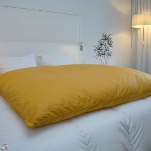 Housse d&eacute;dredon - CASTEX - Jacquard Or - Coton - 140x160 cm - Lavable en machine