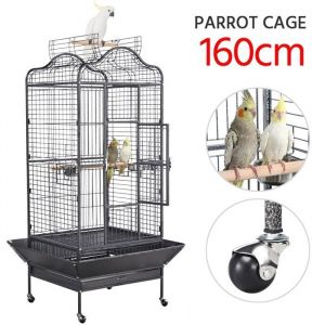 Yaheetech Grande Cage Oiseaux pour Perroquet Ara Gris du Gabon Amazone Volière avec Toit Ouvrable Roulette Mobile Mangeoire