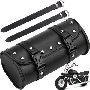 Sacoches Cavalières Pour MotoSacoche De Fourche De MotoUniverselle Étanche Imperméable Ronde Sac À Outils De Moto En Cuir Pu Ave