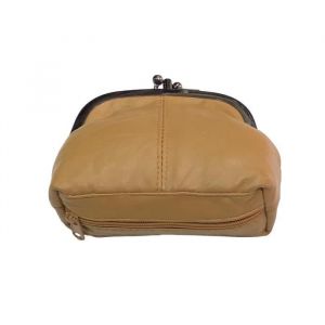 Porte monnaie bourse femme cuir v&eacute;ritable souple fermoir clic-clac mod&egrave;le retro 3 compartiments dont 1 fermeture -Beige-LOLUNA&reg;